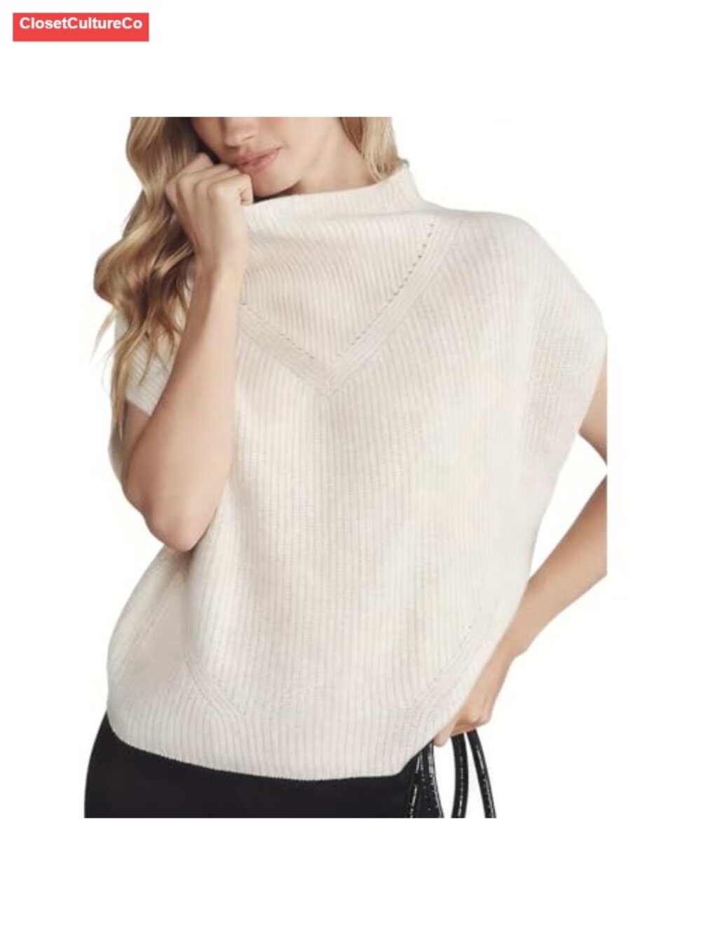 Women Mock Neck Sleeveless Sweater Vest Ribbed Knit Tank Top Oversized